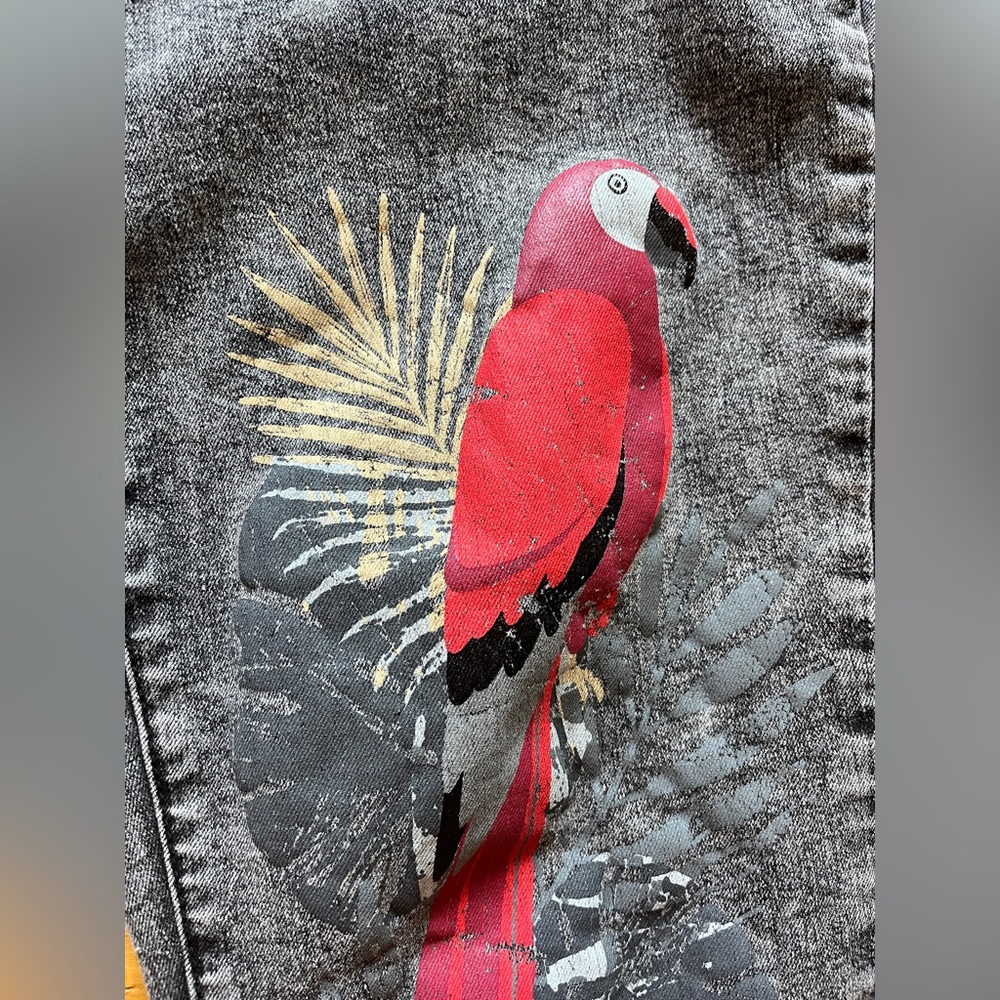DG2 Diane Gilman macaw parrot black acid wash skinny stretch jeans 14 12 painted - Picture 5 of 7